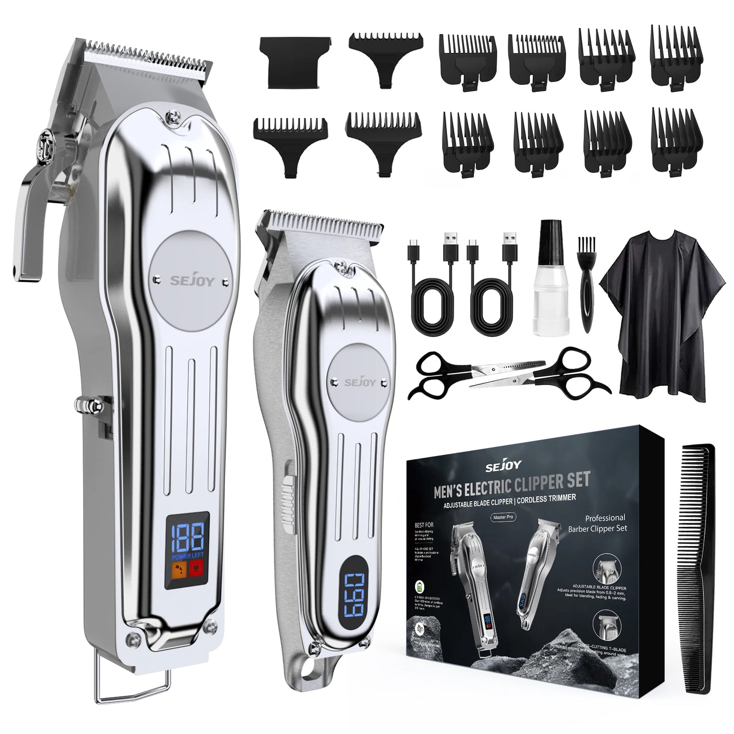 Sejoy Professional Hair Clipper Cordless Trimmer Set For Men Rechargeable