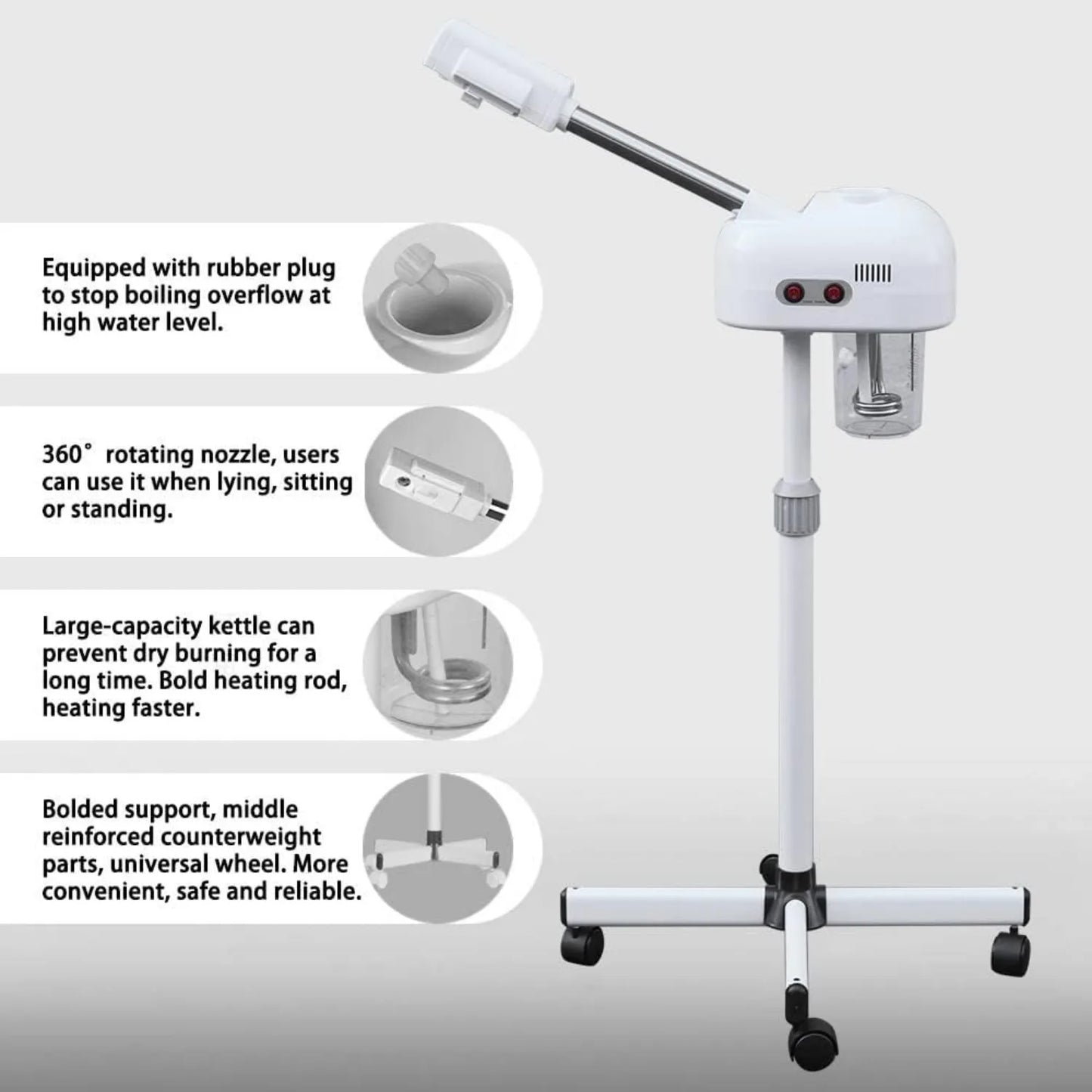 Bymaocar 360 Degree Rotating Nozzle Facial Steamer For Beauty Salon
