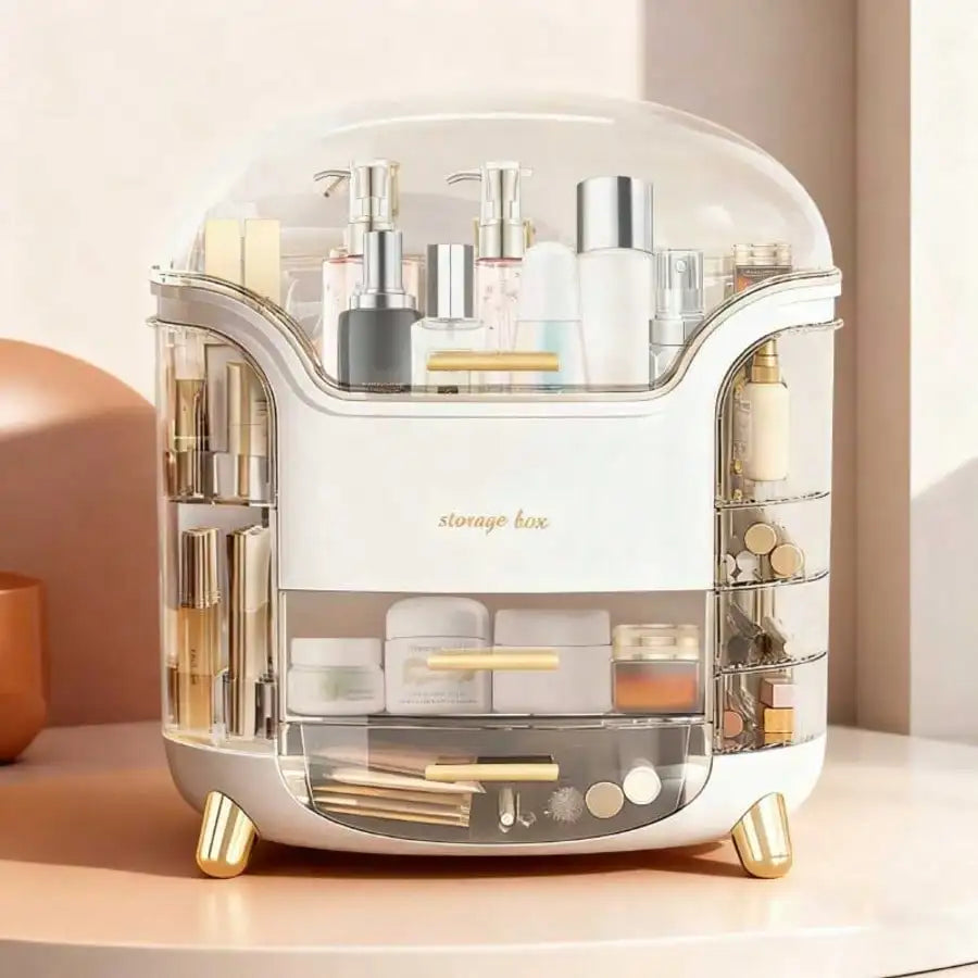 Cosmetic Storage Box With Drawer Dustproof Lid Makeup Skincare Organizer