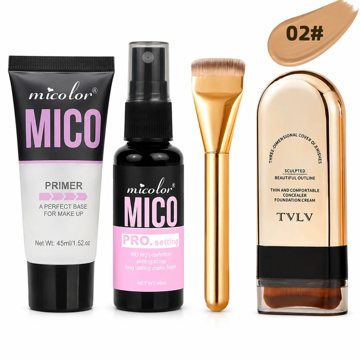 4 In 1 Makeup Bundle Hydrating Primer Gel Foundation Brush