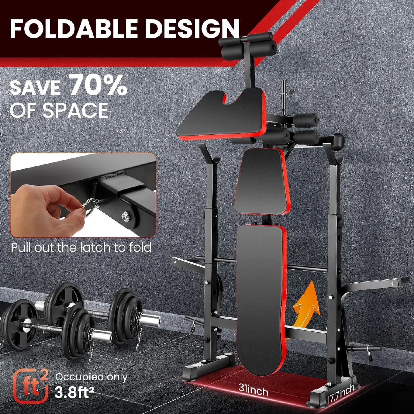 Six In One Weight Bench System With Squat Rack Barbell