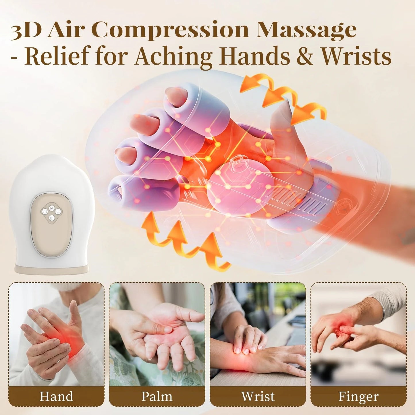 Jitesy 3D Hand Massager With Heat And Compression Cordless Rechargeable