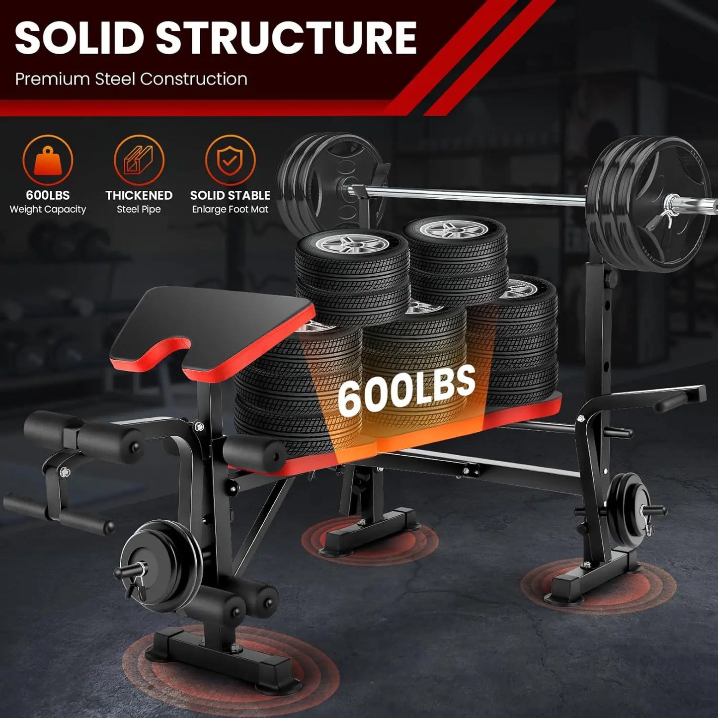 Six In One Weight Bench System With Squat Rack Barbell