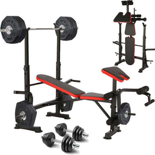 Six In One Weight Bench System With Squat Rack Barbell