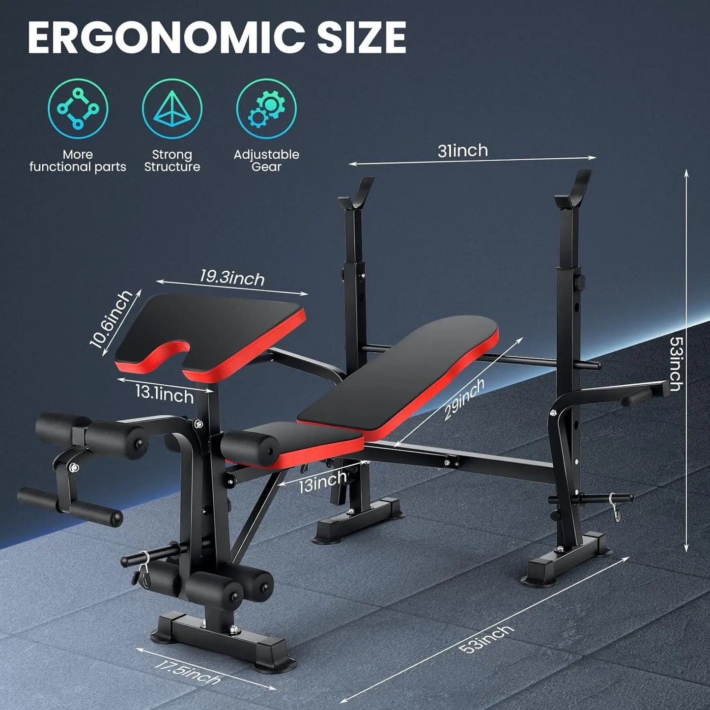Six In One Weight Bench System With Squat Rack Barbell