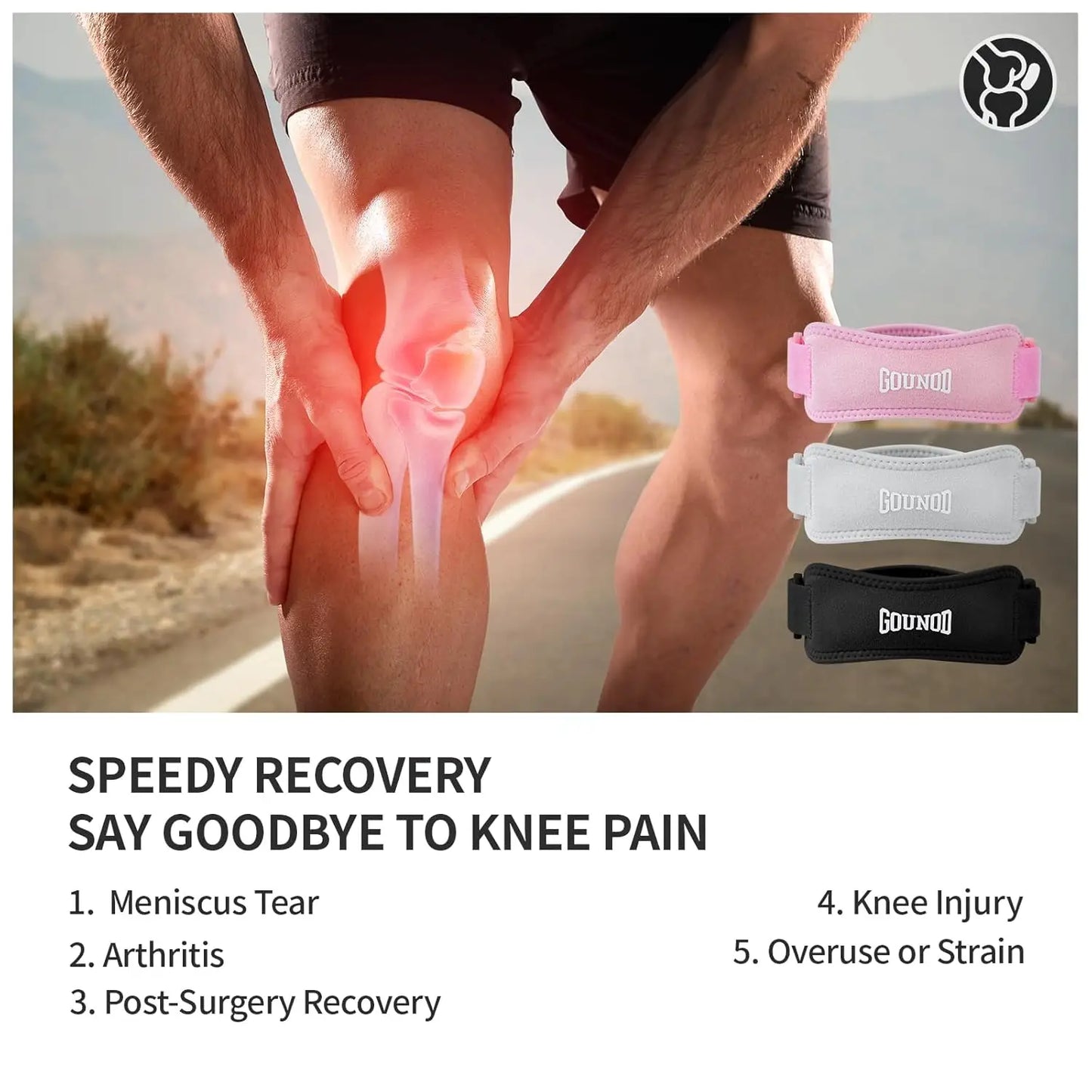 GOUNOD Patella Knee Straps Adjustable For Pain Relief And Support