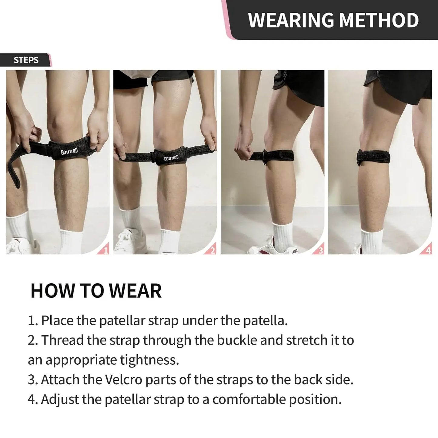 GOUNOD Patella Knee Straps Adjustable For Pain Relief And Support