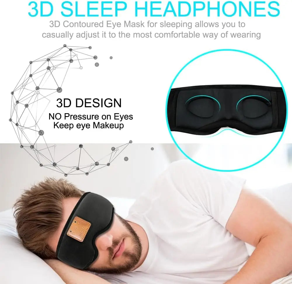 3D Sleep Mask With Built-In Sponge Speakers Bluetooth Headphones