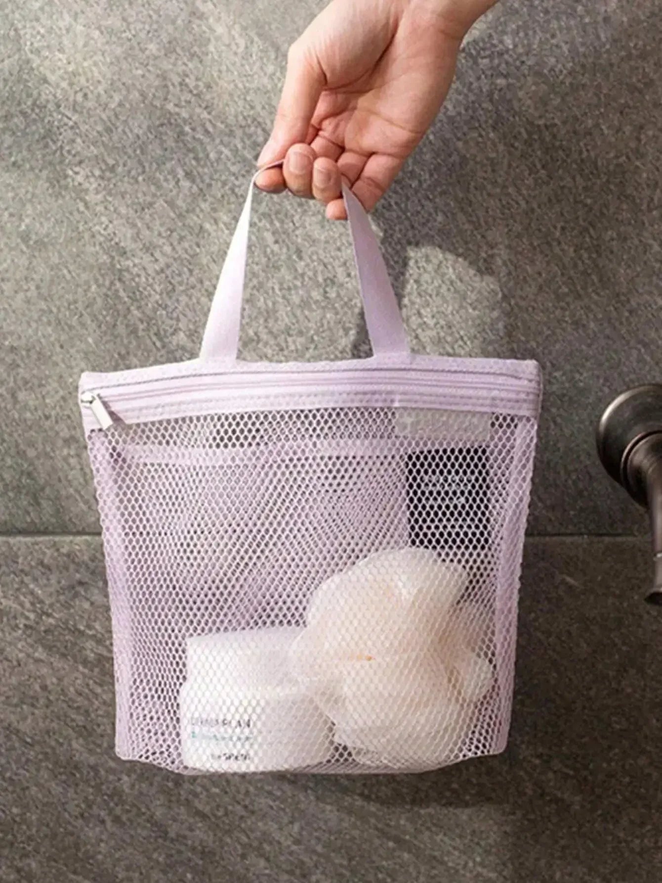 Lightweight Mesh Shower Bag Large Capacity Travel Toiletry Organizer With Zipper