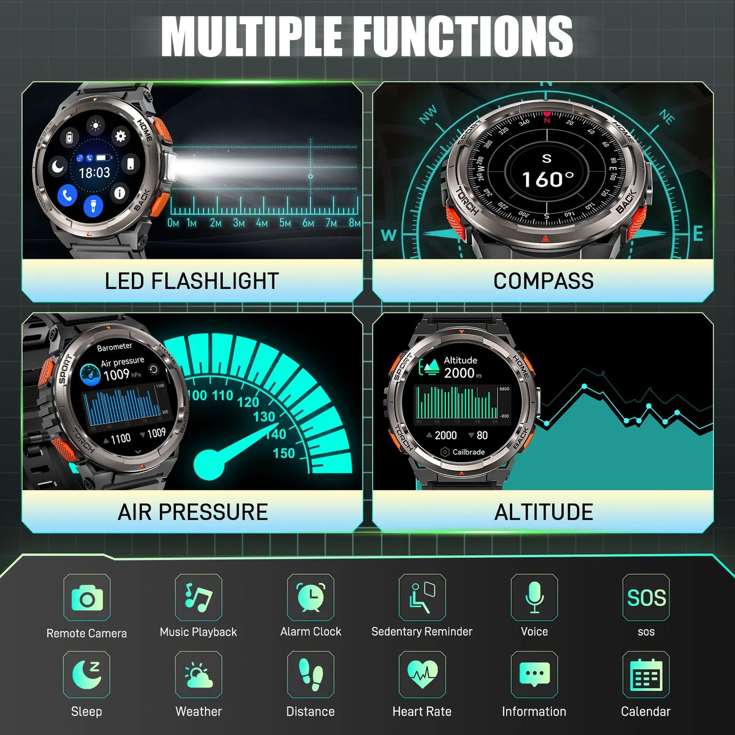 EIGIIS KE5 Smart Watch 3ATM Waterproof Compass Altimeter Barometer