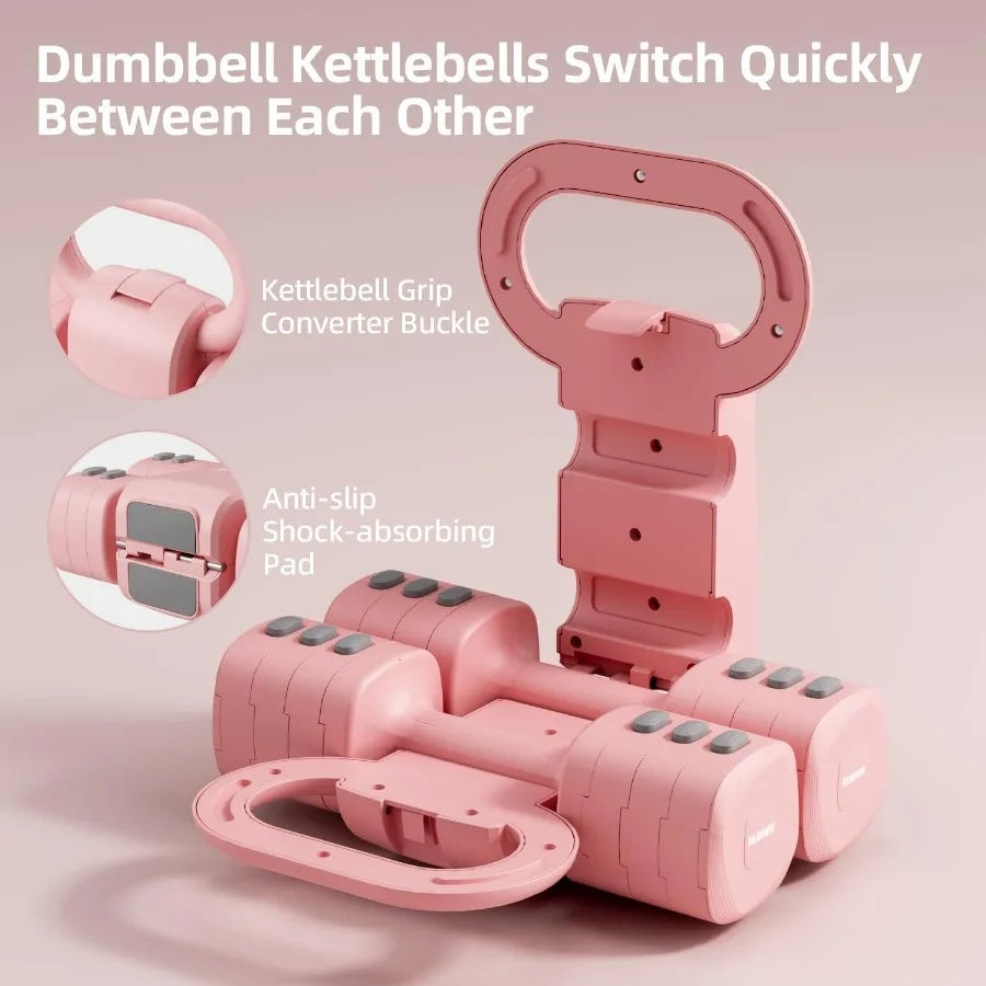 LISM Lightweight Adjustable Dumbbell Kettlebell Set 4 in 1 Grip Converter
