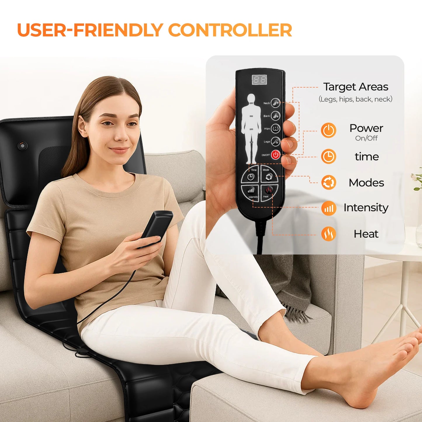 HIMOUTA Shiatsu Full Body Massage Mat With Heat And Detachable Massager Pad