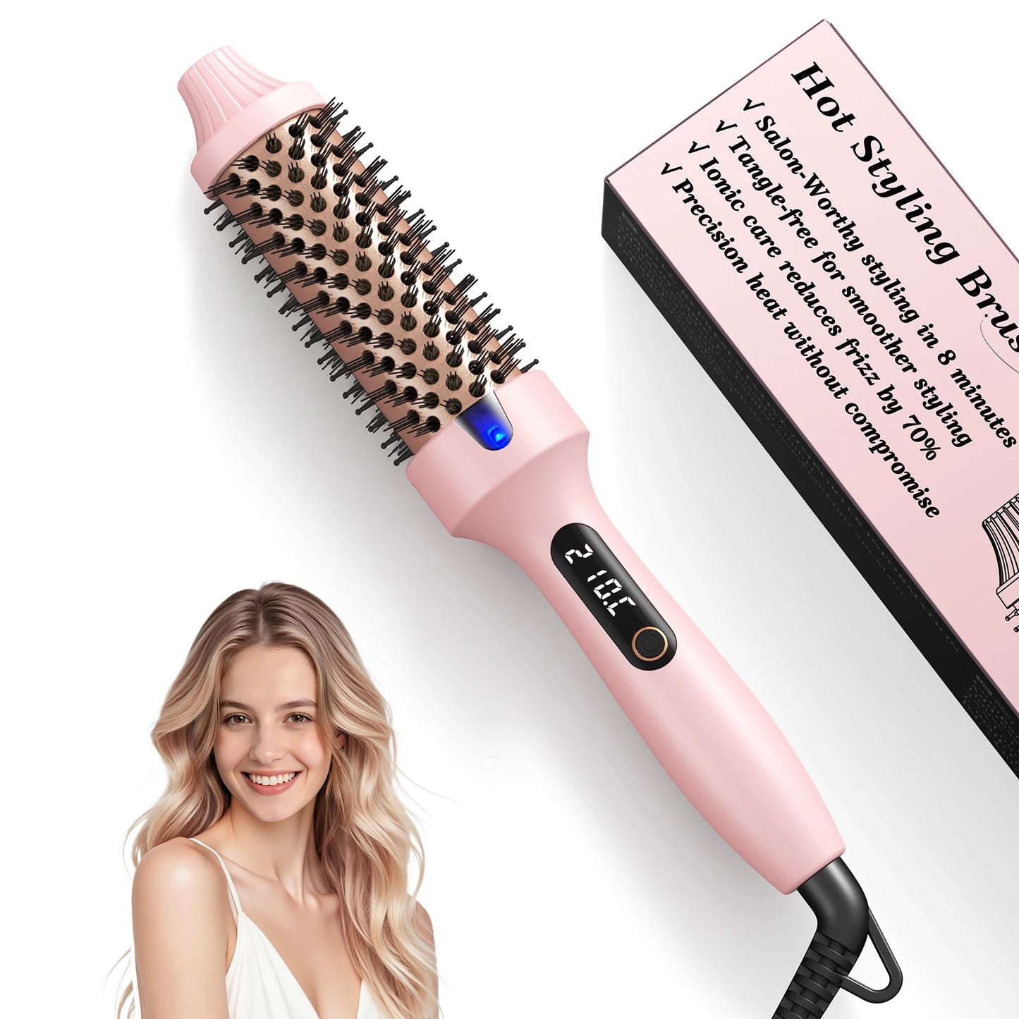 BOPCAL 110-240V Heated Curling Iron Brush for Hair Styling