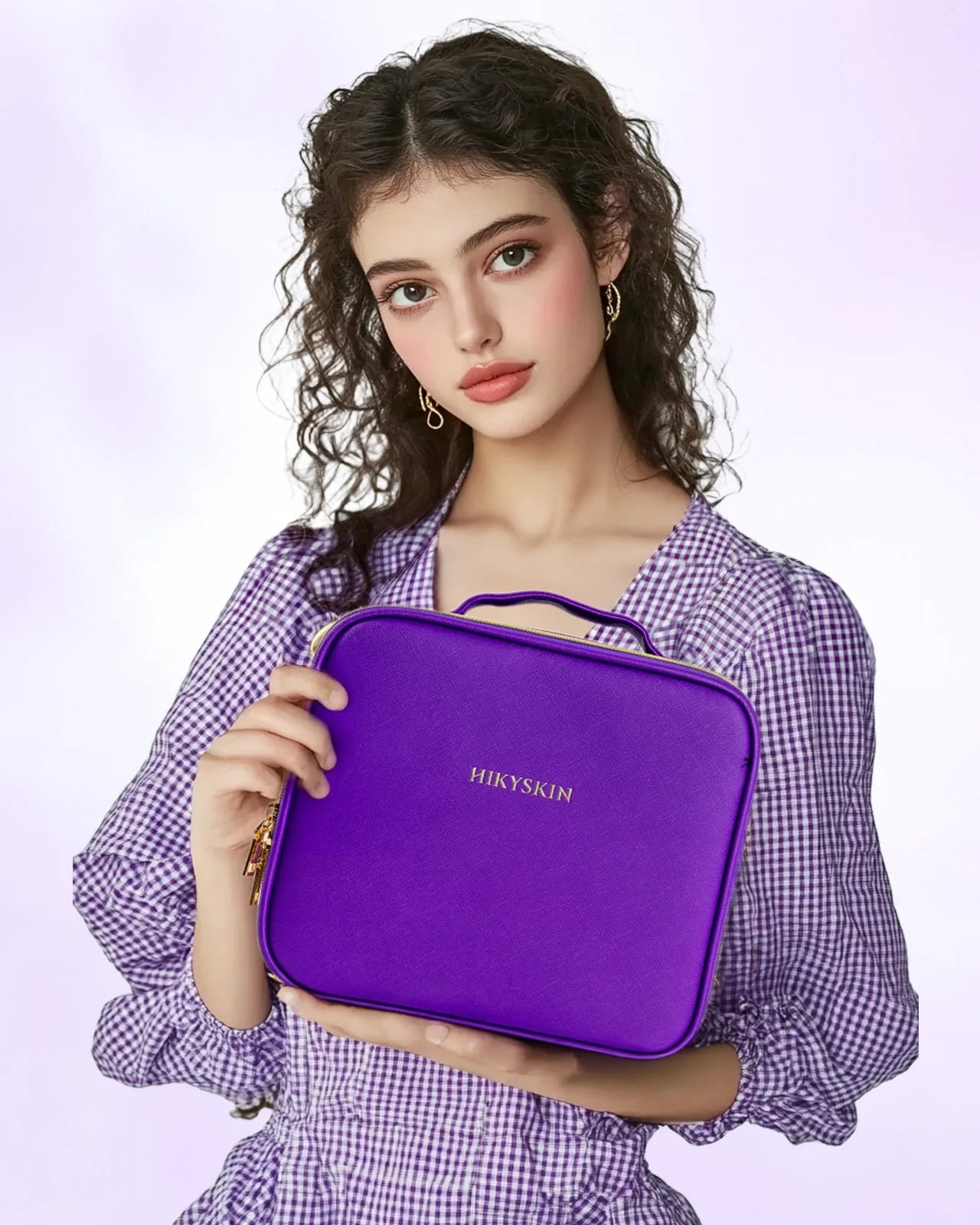 Makeup Bag With Mirror Embroidery Brush Tool Storage Travel Cosmetic Case