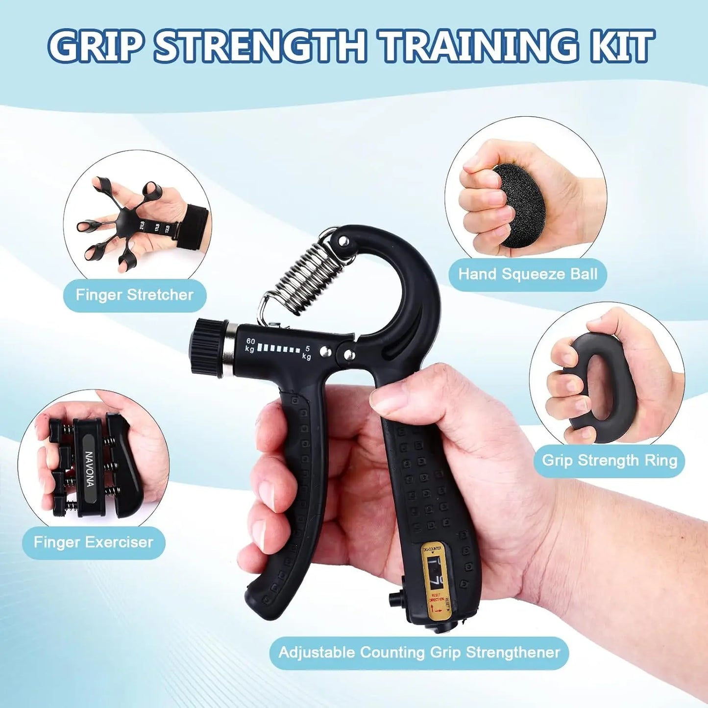 Hand Grip Strengthener Kit For Forearm And Finger Exercises