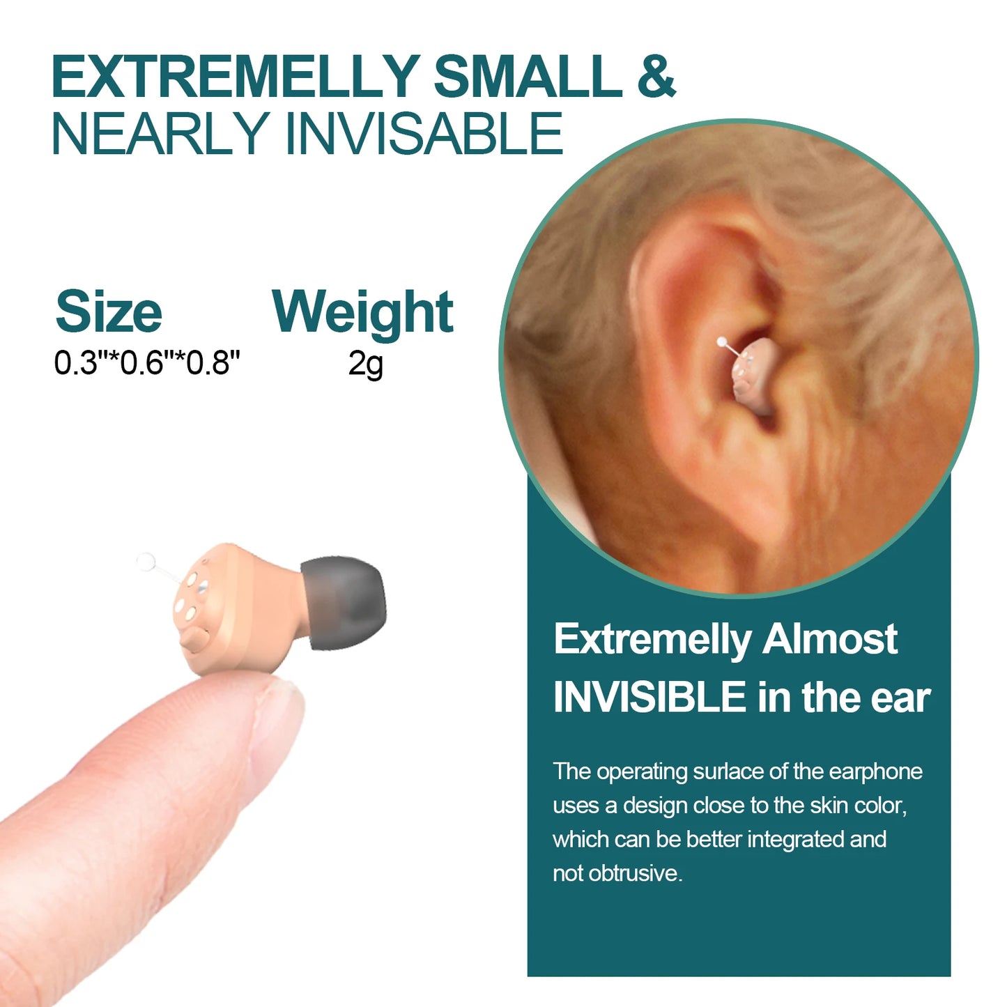 JINGHAO Rechargeable Hearing Aids Invisible In Ear Sound Enhancer