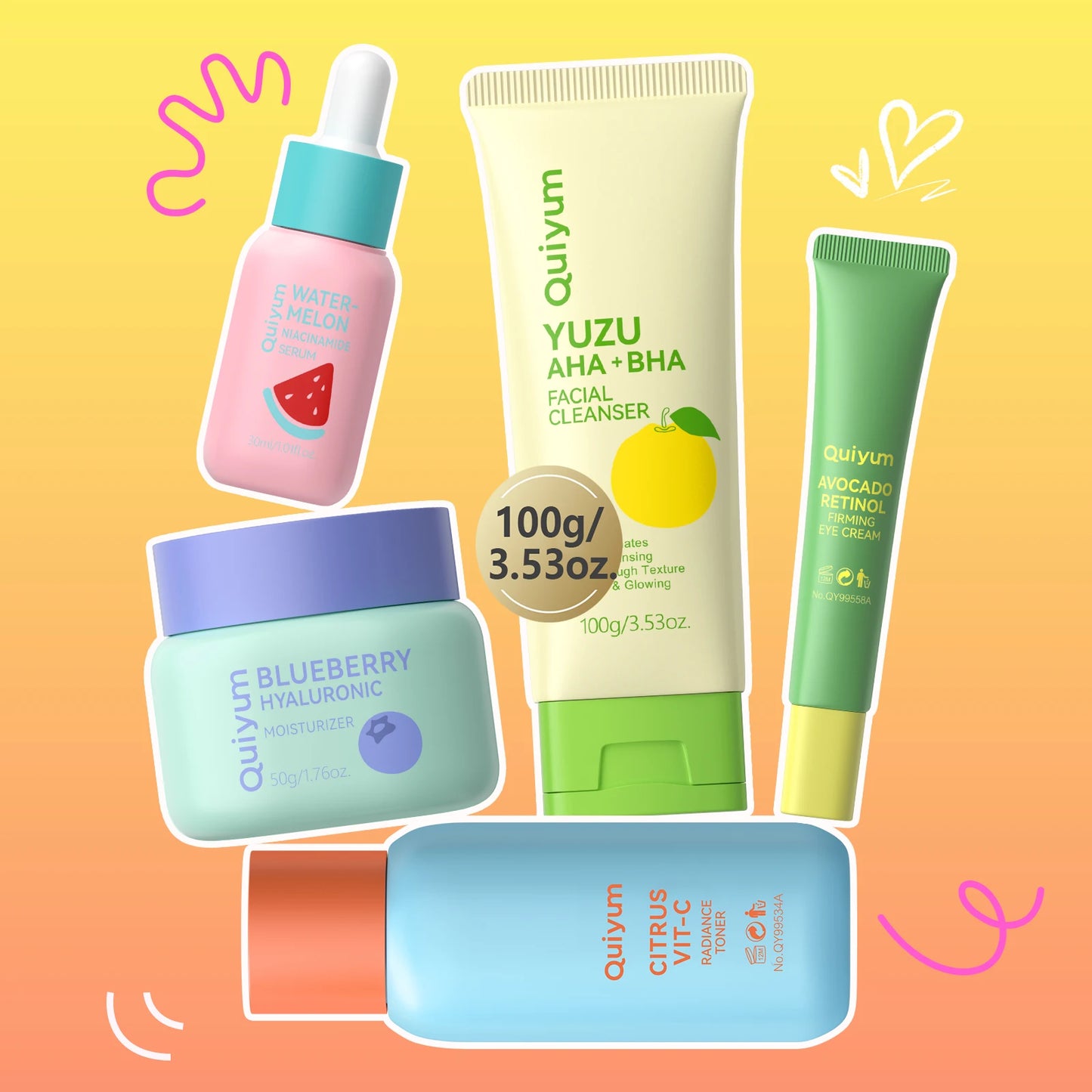 QUIYUM Fruit Fresh 5 Piece Skincare Set Brightening Hydrating