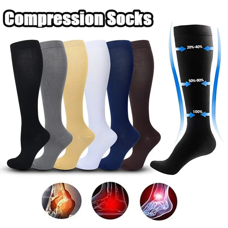 Unisex Compression Socks 15-20 mmHg Knee High For Cycling Running