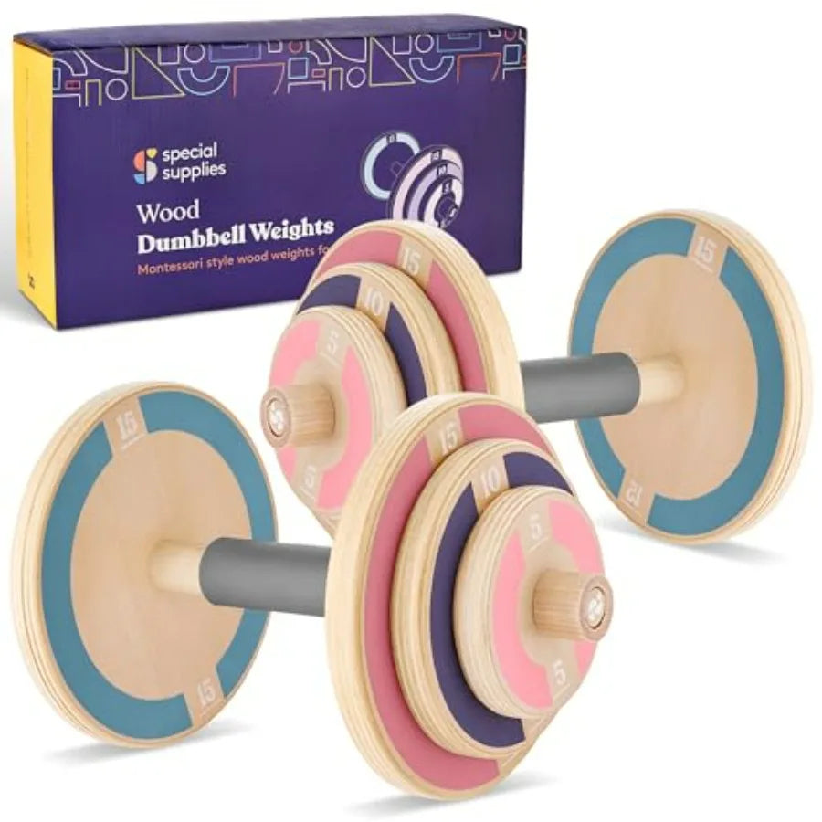 Kids Wooden Workout Weights Set For Home Gym And School Use