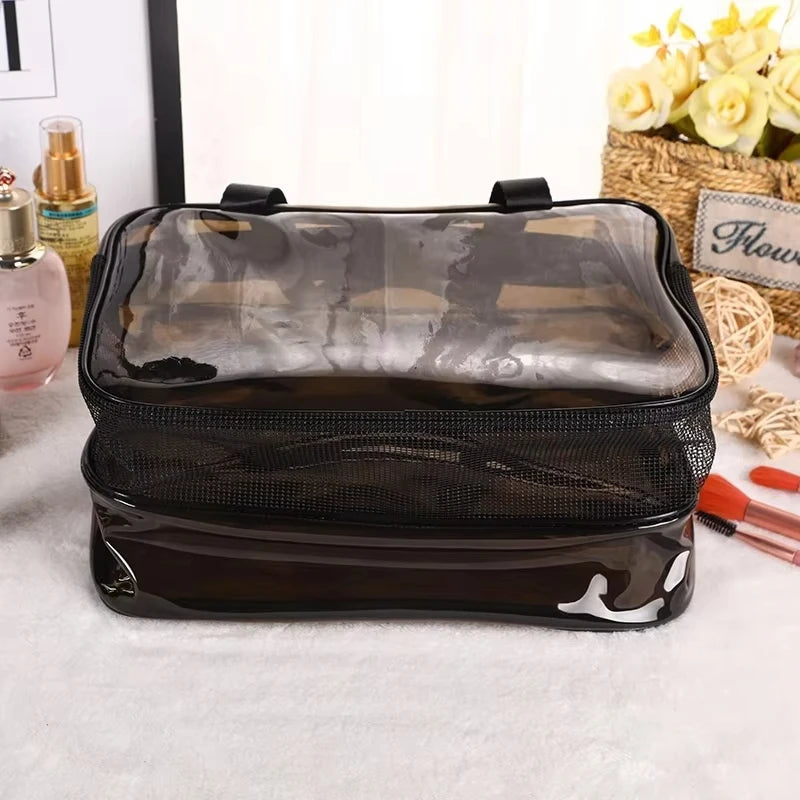 Clear Waterproof Travel Makeup Bag With Double Zipper TSA Compliant
