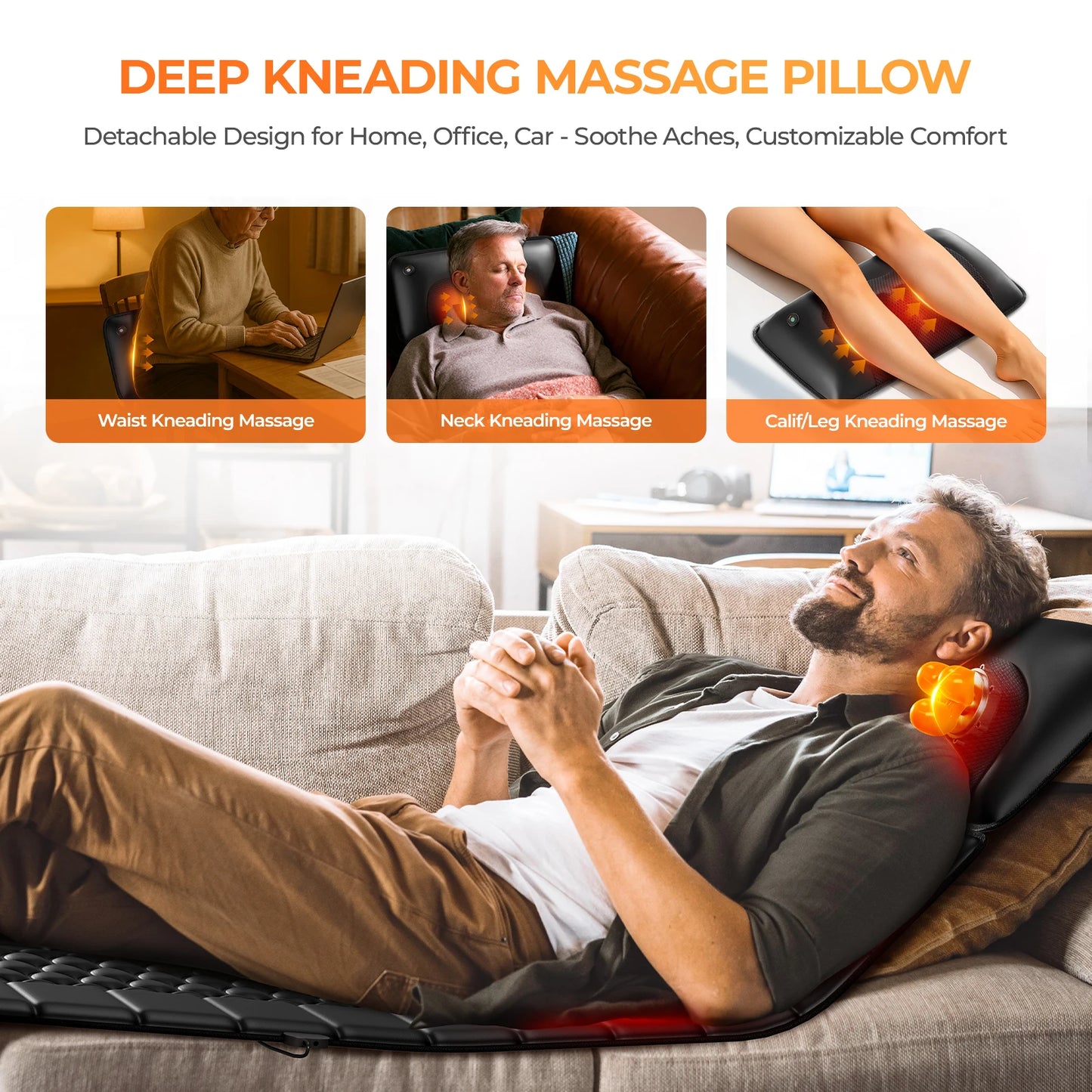 HIMOUTA Shiatsu Full Body Massage Mat With Heat And Detachable Massager Pad