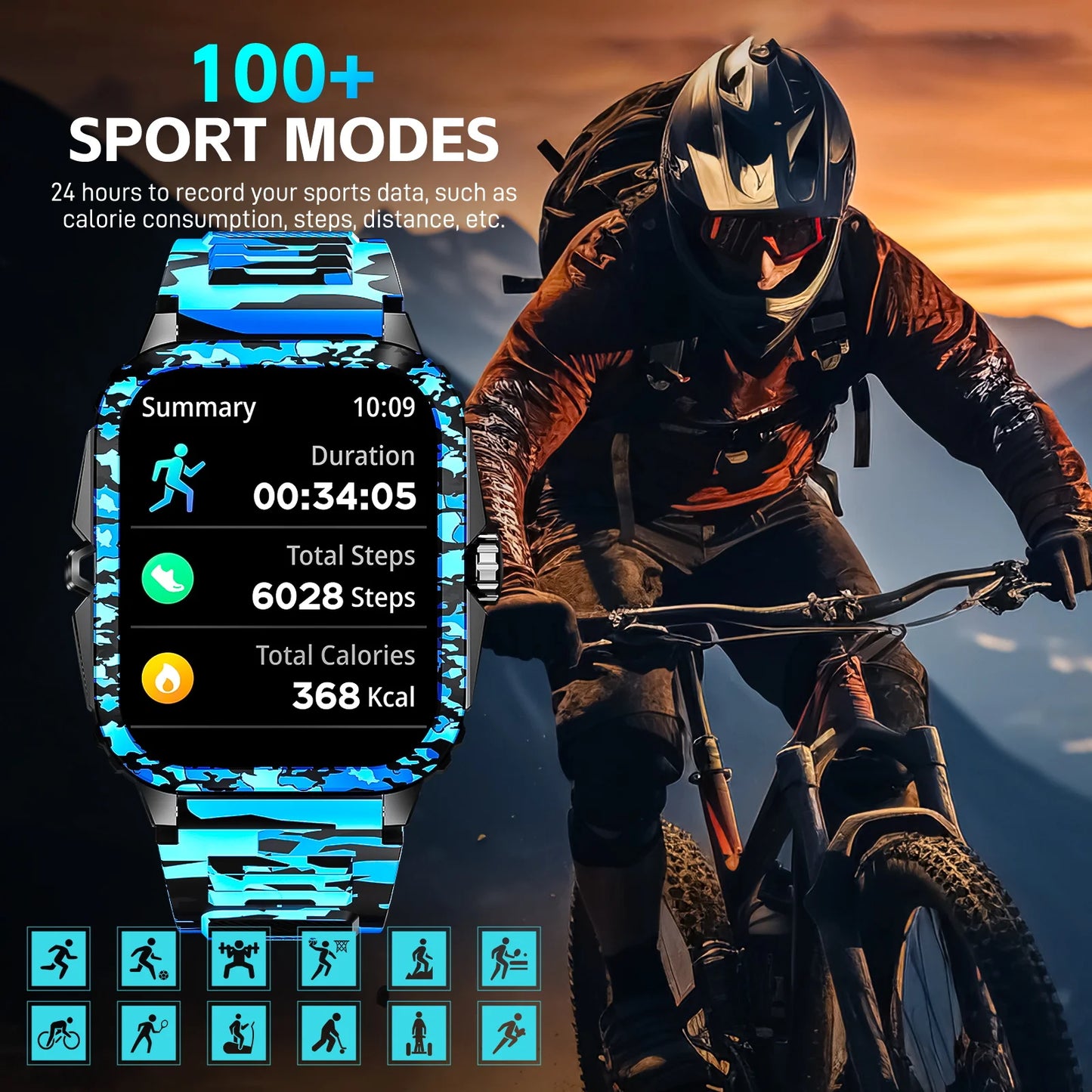 LaNikar Smart Watch 3ATM Waterproof Men Fitness Tracker HeartRate Bluetooth