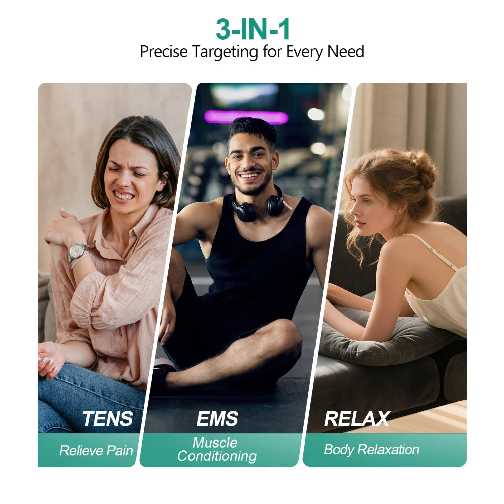 3-In-1 TENS EMS Unit Wireless App Controlled Muscle Stimulator