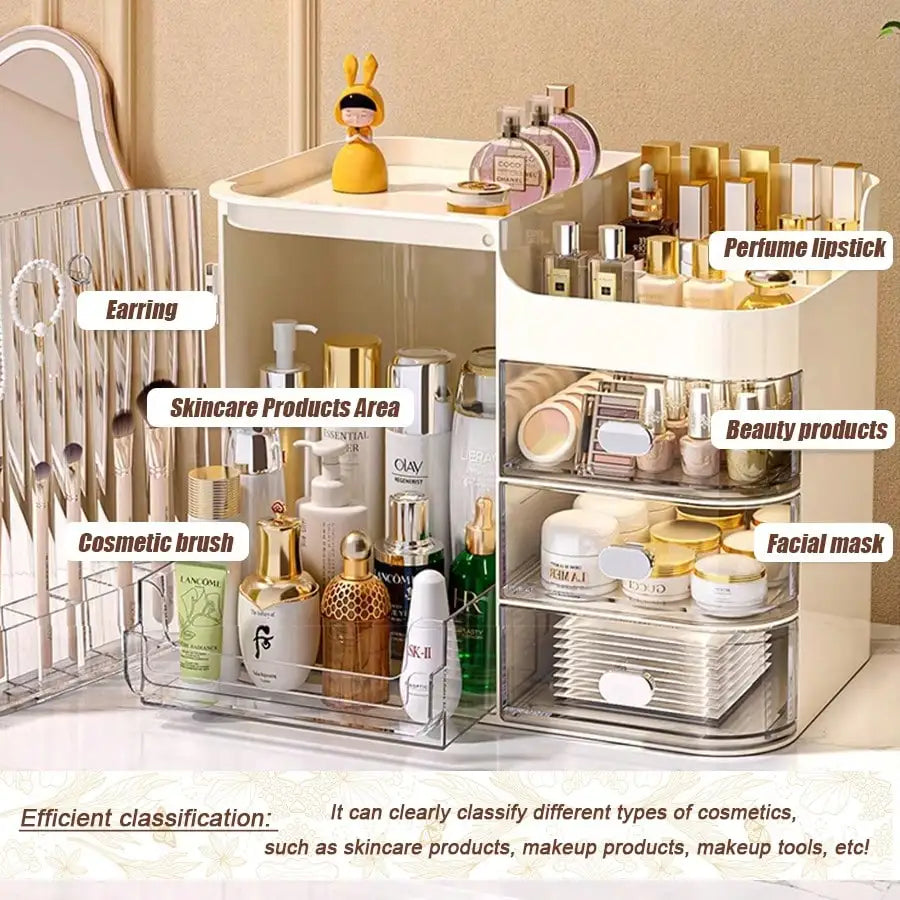 Makeup Organizer With Mirror And Drawers For Skincare And Vanity
