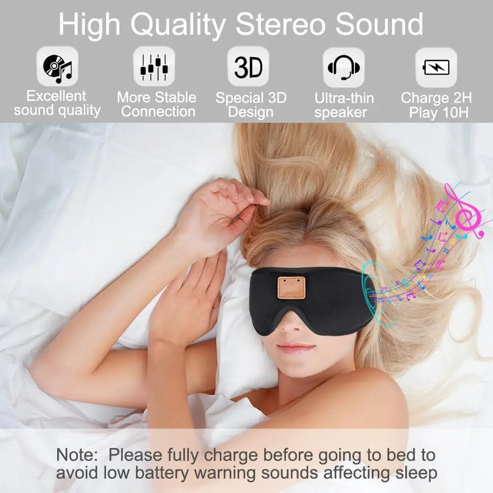 3D Sleep Mask With Built-In Sponge Speakers Bluetooth Headphones