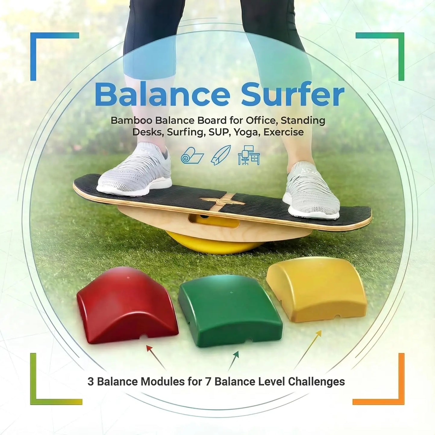 YTYIN Balance Surfer Bamboo Balance Board For Office Standing Desks