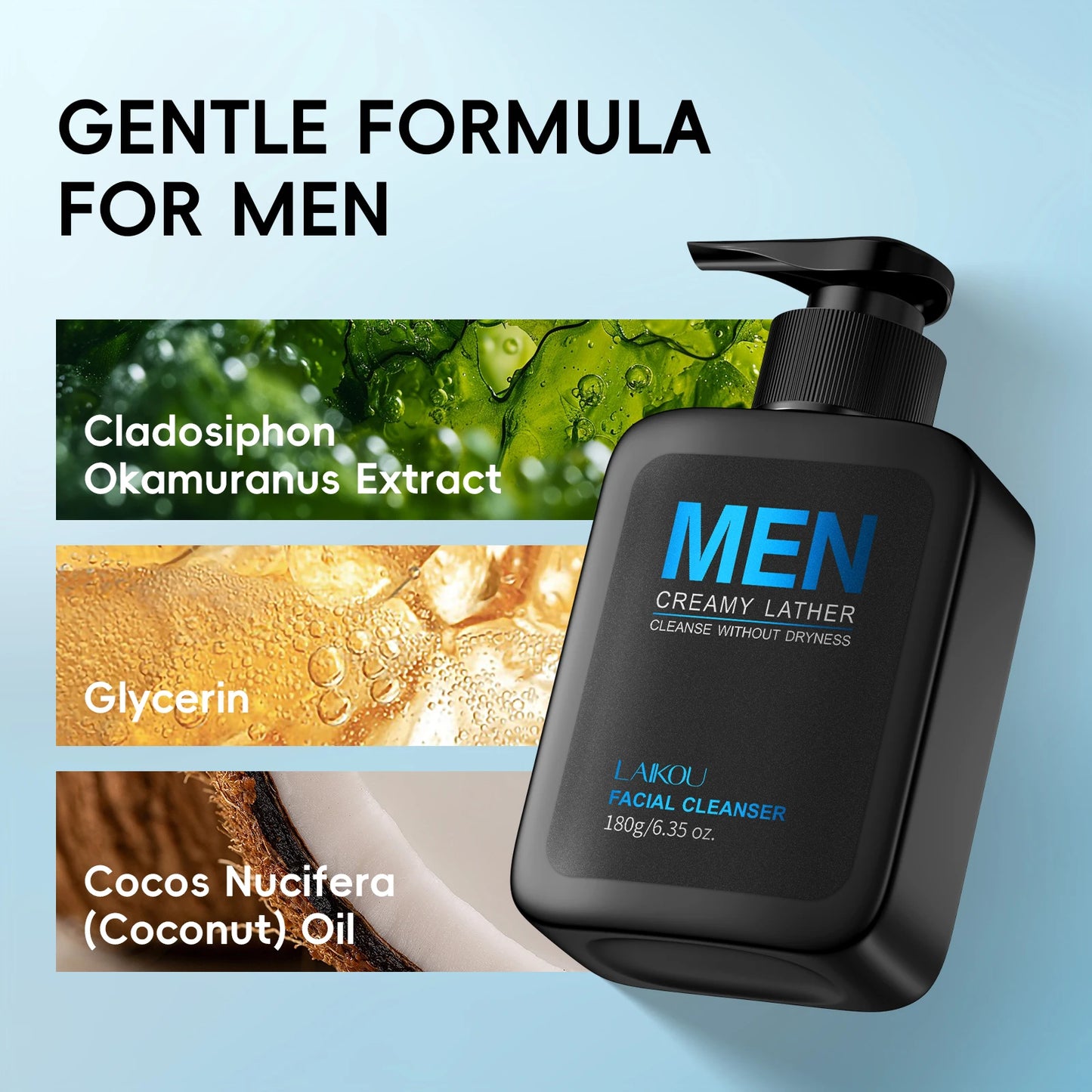 LAIKOU Men Skincare Set 4Piece Lazy Cream Cleanser Toner Lotion