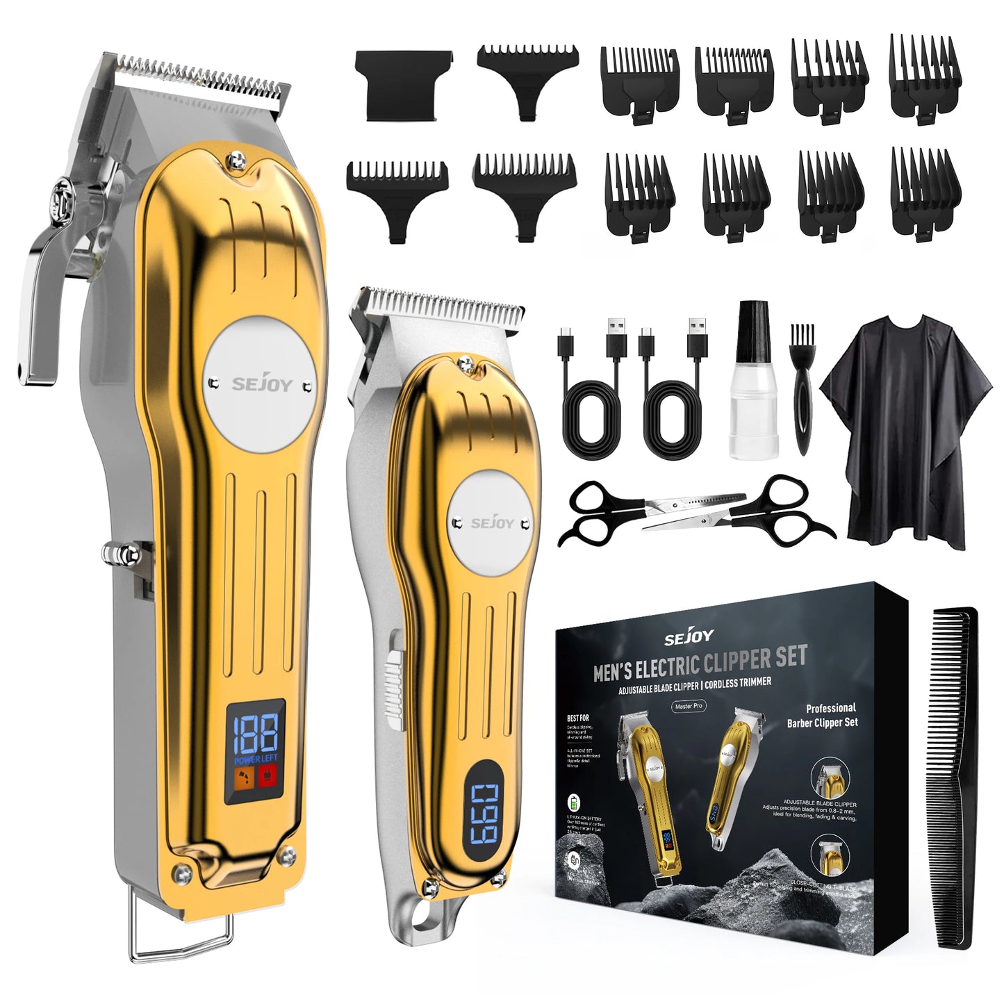 Sejoy Professional Hair Clipper Cordless Trimmer Set For Men Rechargeable
