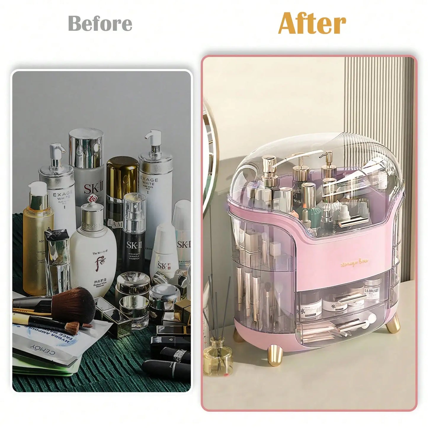 Cosmetic Storage Box With Drawer Dustproof Lid Makeup Skincare Organizer
