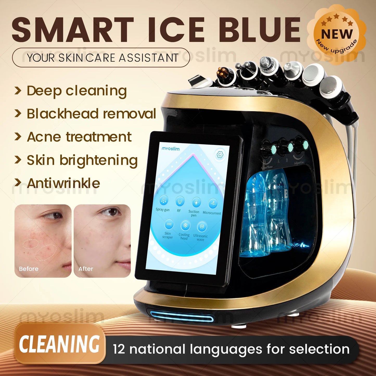 MYOSLIM 7 In 1 Hydra Oxygen Facial Dermabrasion Machine Skin Analyzer