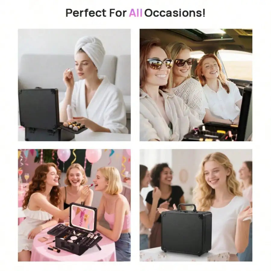 3 In 1 Travel Makeup Case With Detachable Magnetic LED Mirror And Brush Storage