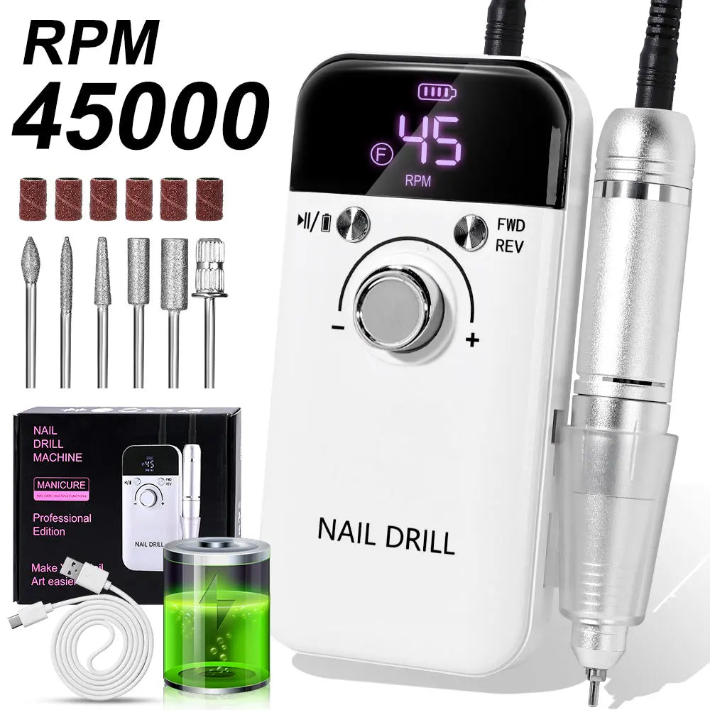 Limegirl 45000RPM Electric Nail Drill Polisher Portable Rechargeable Kit