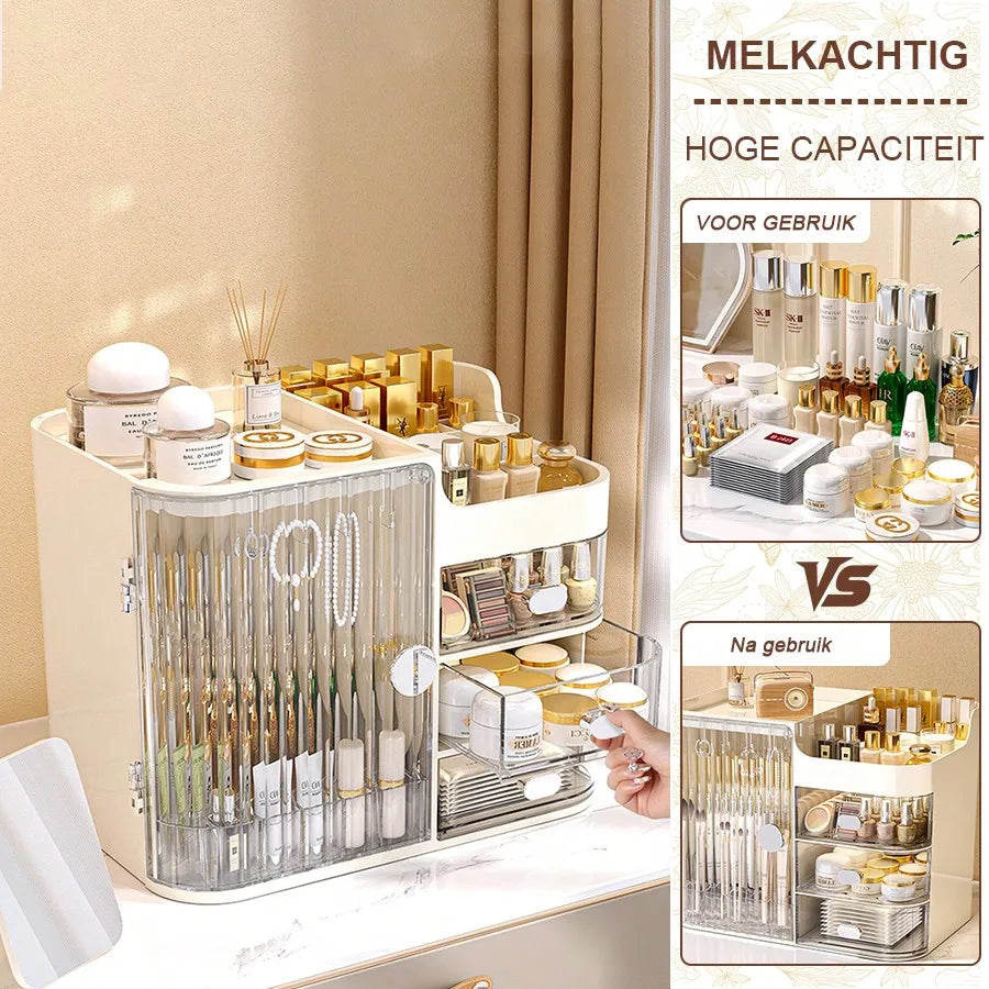 Makeup Organizer With Mirror And Drawers For Skincare And Vanity