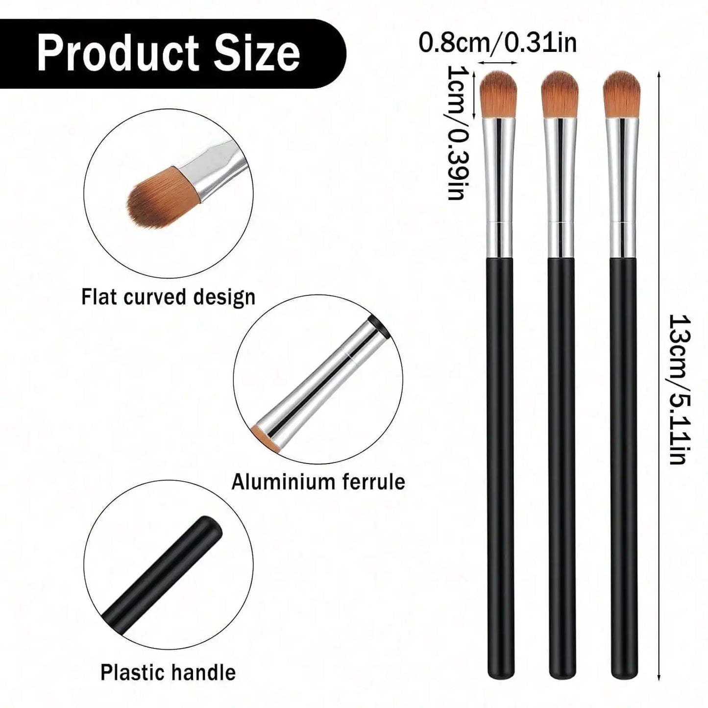 3 Pack Professional Eye Makeup Tools Flat Concealer Brush And Blending Brush Set