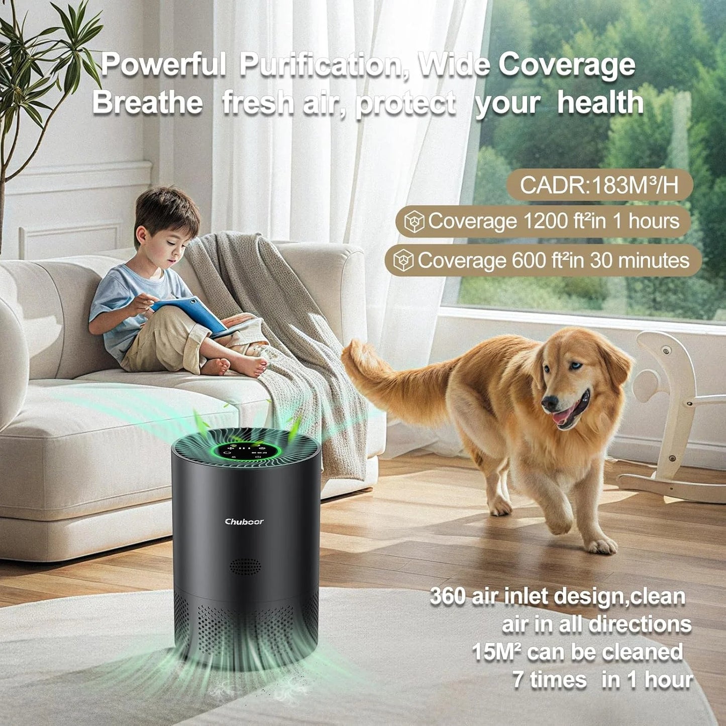 Chuboor H13 True HEPA Air Purifier For Home Dust Odors