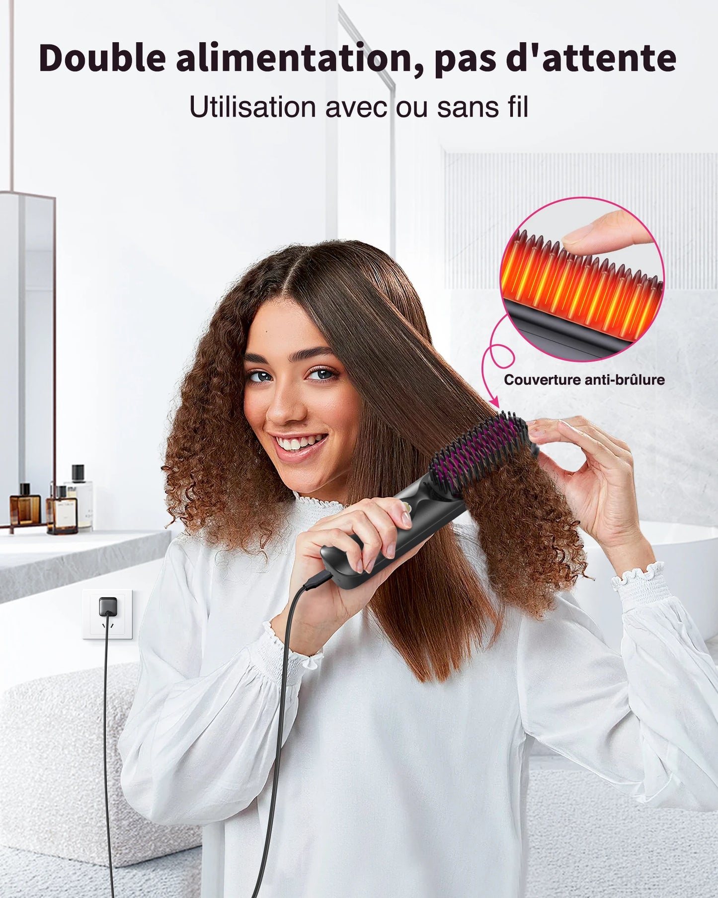 BOPCAL Cordless 2in1 Hair Comb And Curler USB Charging 10000mAh Battery