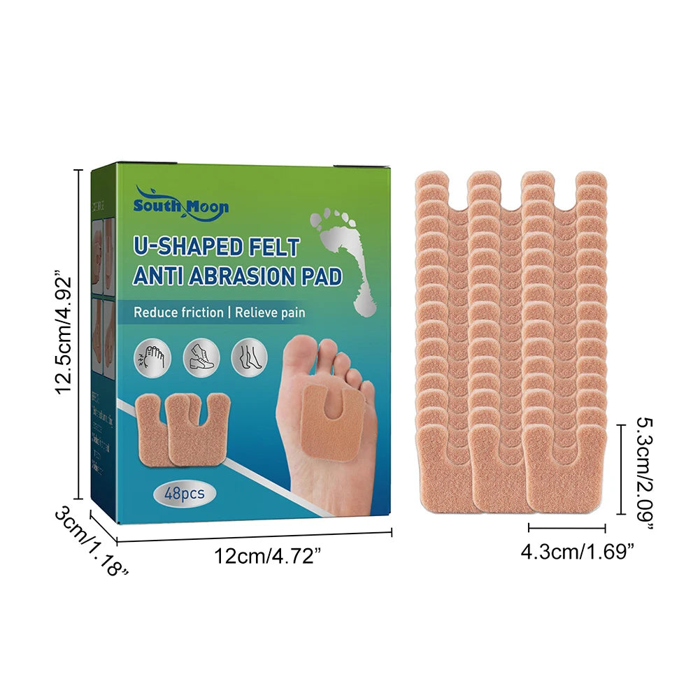 Anti Callus Foot Cushions U Shaped Felt Pads 48pcs
