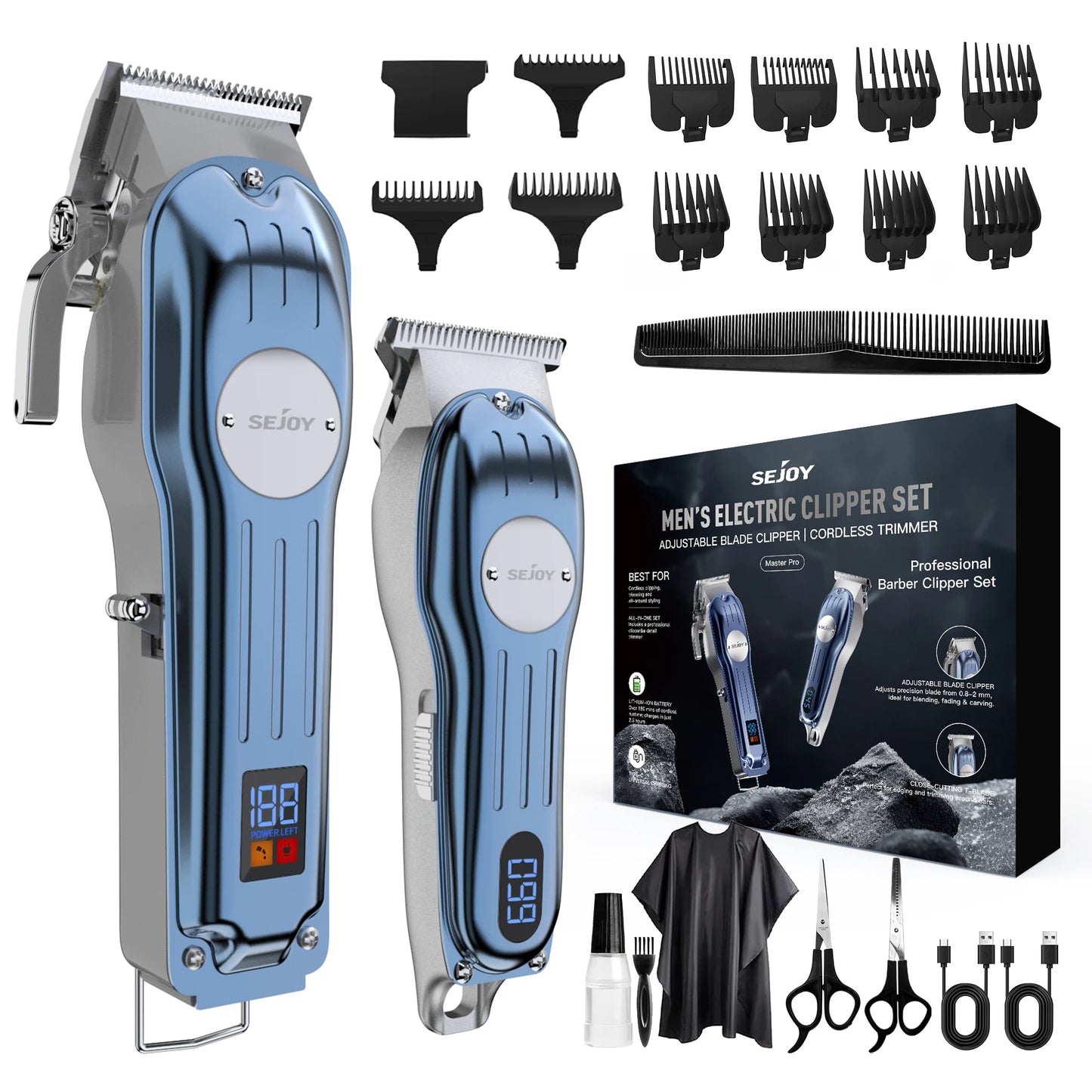 Sejoy Professional Hair Clipper Cordless Trimmer Set For Men Rechargeable