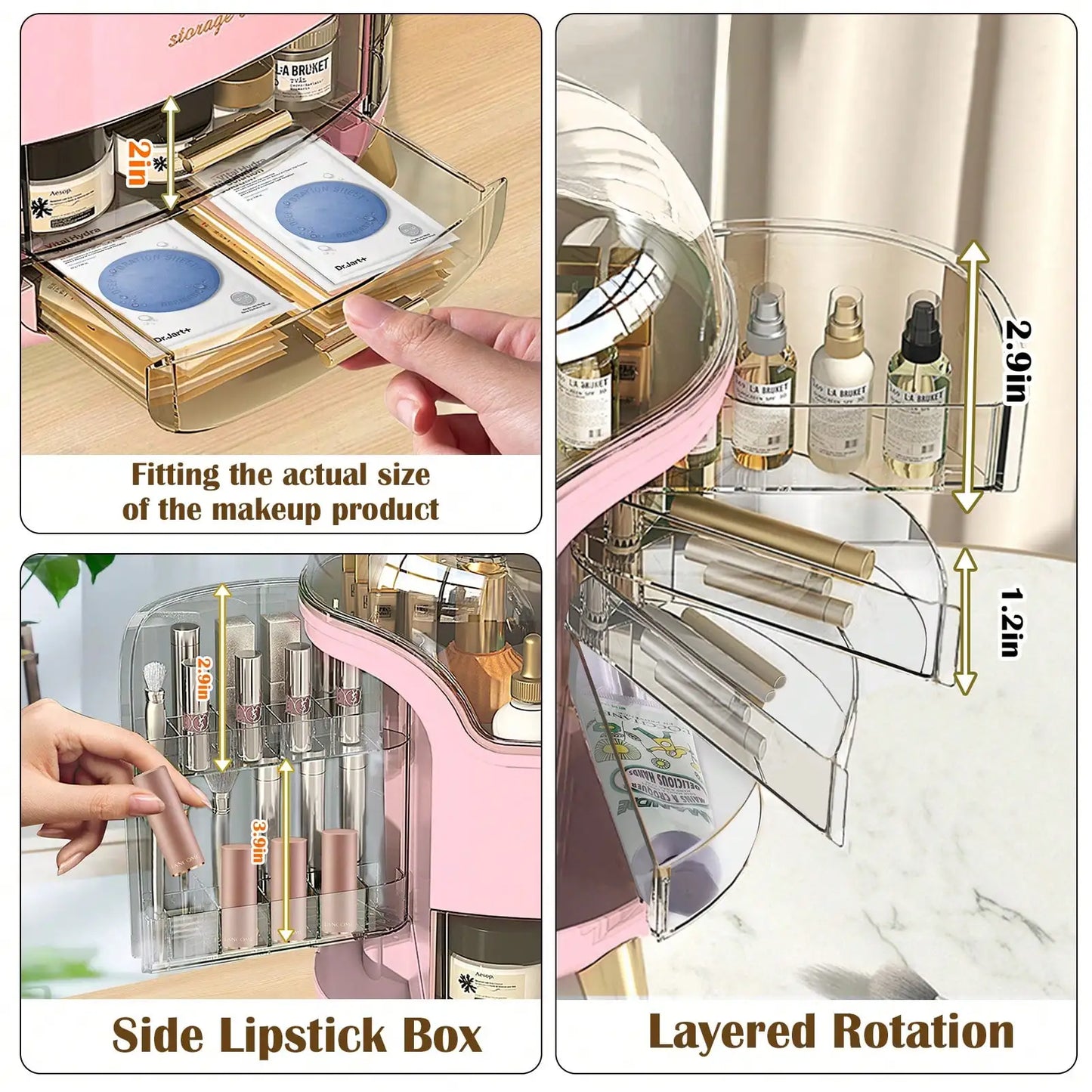Cosmetic Storage Box With Drawer Dustproof Lid Makeup Skincare Organizer