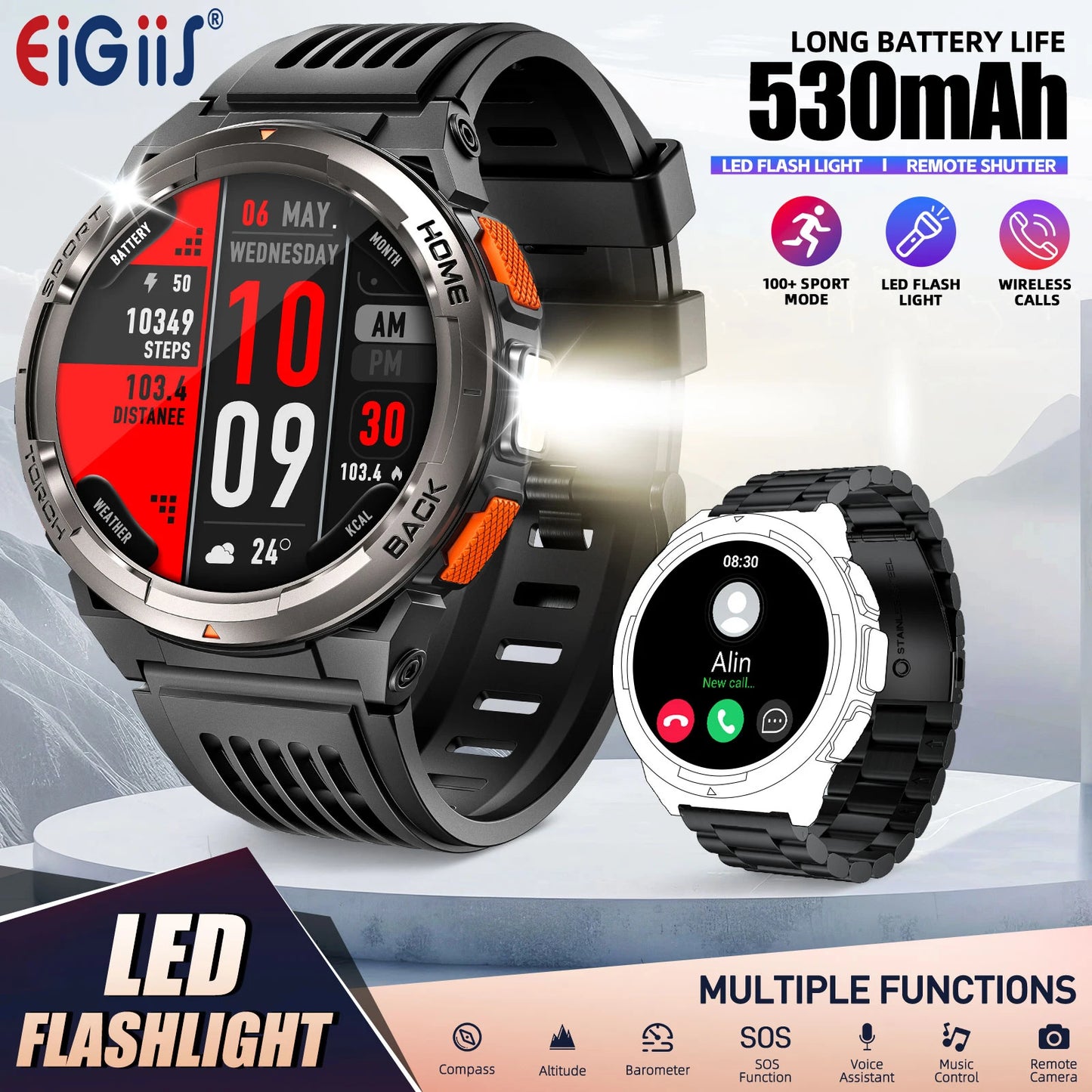 EIGIIS KE5 Smart Watch 3ATM Waterproof Compass Altimeter Barometer