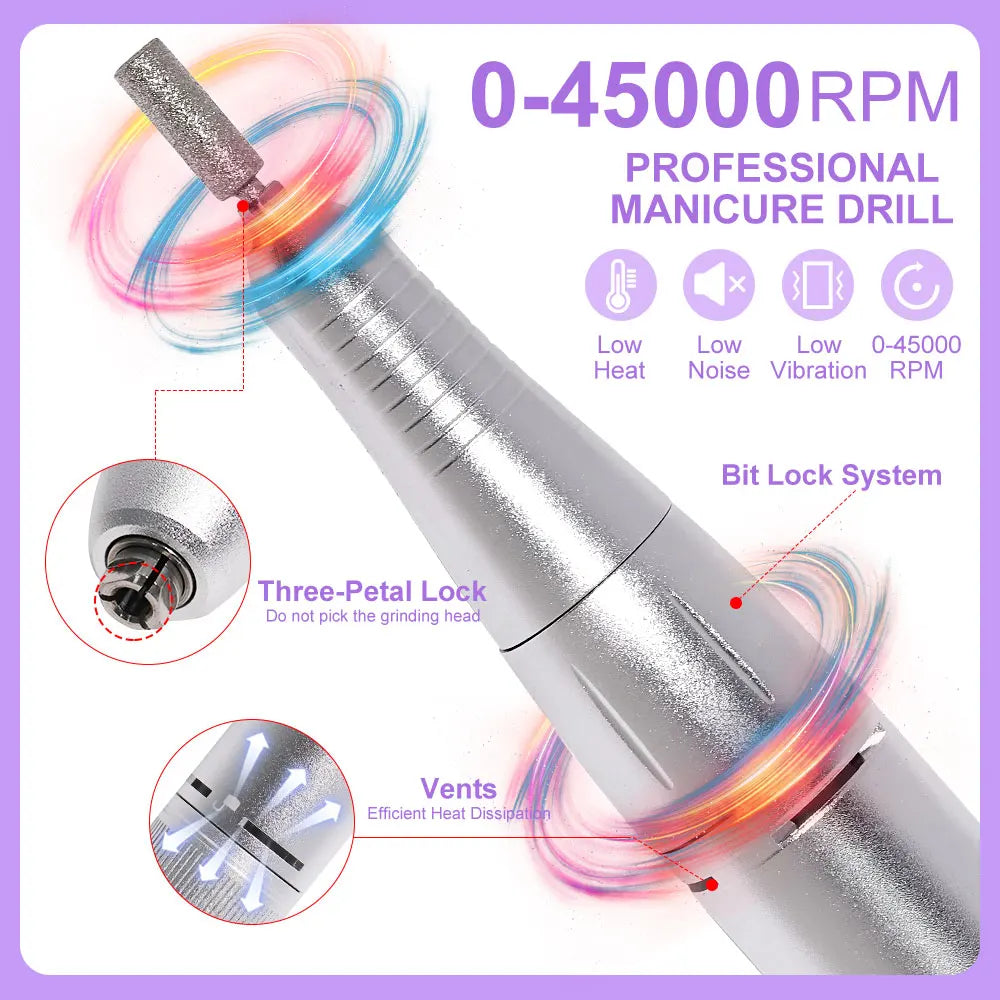 Limegirl 45000RPM Electric Nail Drill Polisher Portable Rechargeable Kit