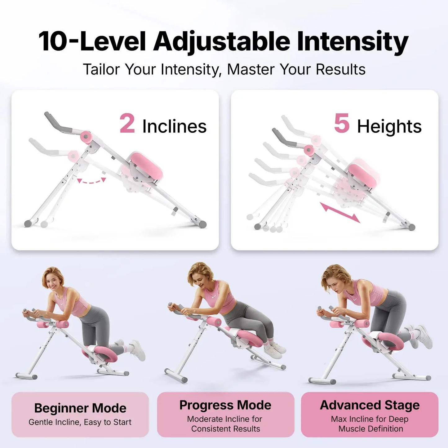 Foldable Abdominal Trainer With LCD Monitor 10 Level Adjustable Resistance