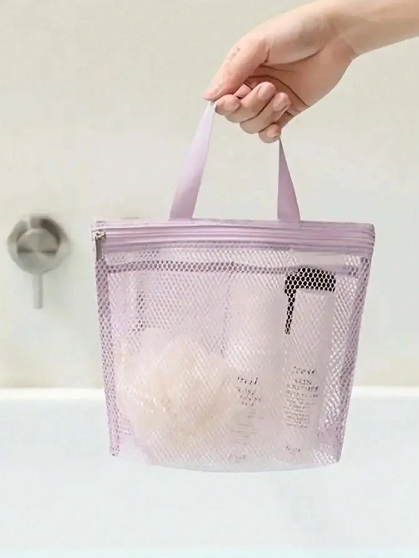 Lightweight Mesh Shower Bag Large Capacity Travel Toiletry Organizer With Zipper