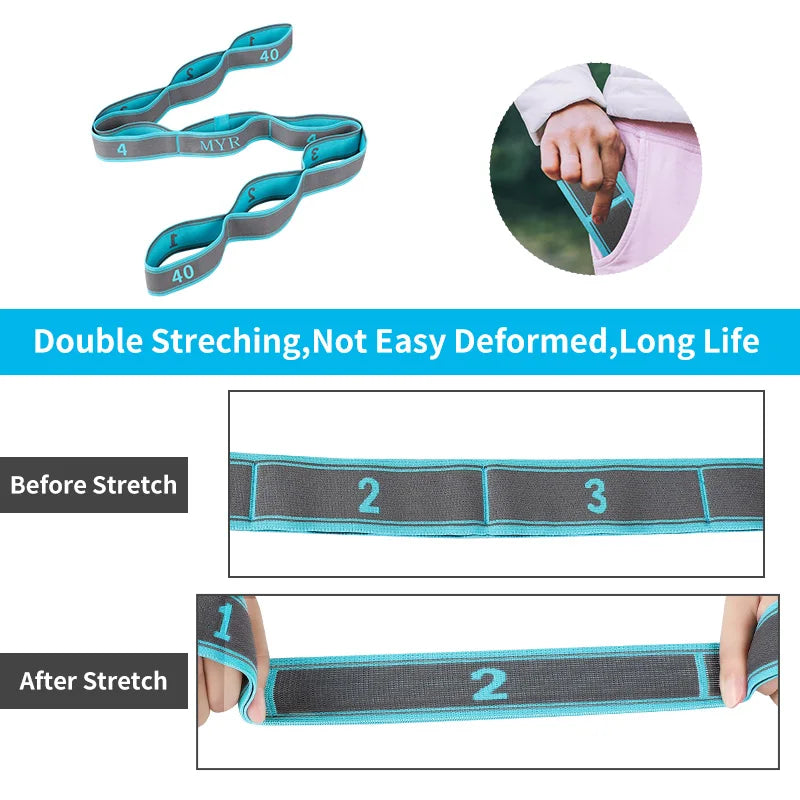 Elastic Yoga Stretching Strap With Loops For Ballet And Pilates