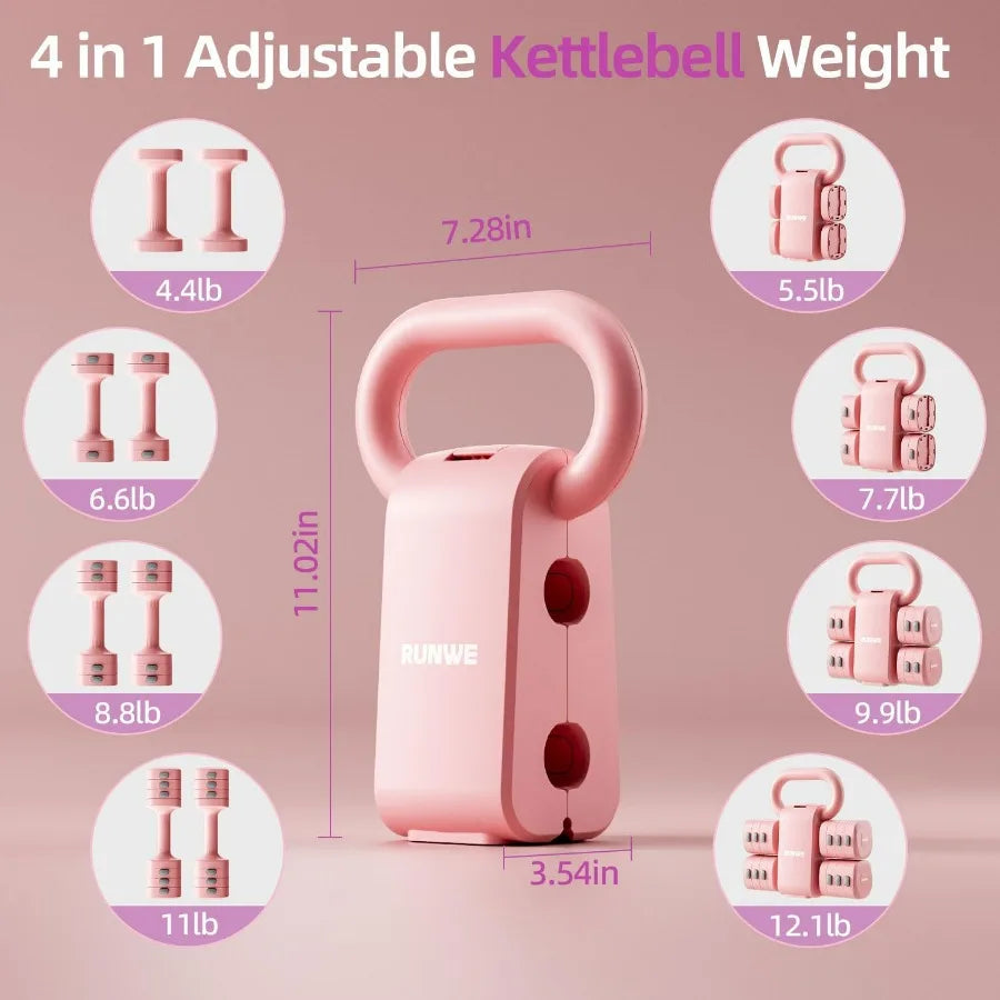 LISM Lightweight Adjustable Dumbbell Kettlebell Set 4 in 1 Grip Converter