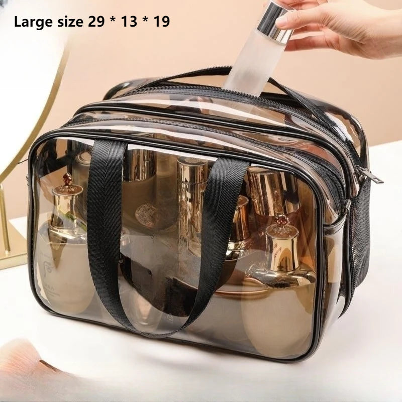 Clear Waterproof Travel Makeup Bag With Double Zipper TSA Compliant